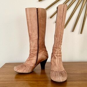 Biviel Tan Beige Nude Pleated Boots
